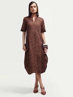 RAREISM - Brown Jacquard Midi Dress
