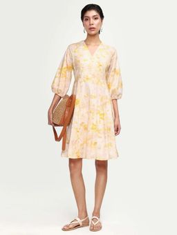 RAREISM - Floral Printed Knee Length Fit and Flare Dress