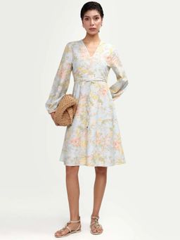 RAREISM - Light Blue and Beige Fit and Flare Knee Length Dress