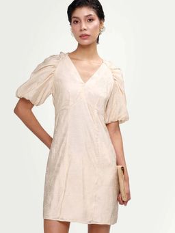 RAREISM - Beige Puff Sleeve Fitted Mini Dress