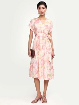 RAREISM - Pink Floral Print Flared Midi Dress