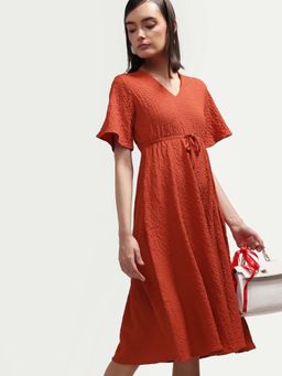 RAREISM - Solid Textured Midi Flared Dress