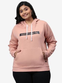Instafab Plus - Size Women Printed Casual Hooded Sweatshirt Pink