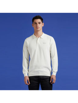 Pepe Jeans - White Ribbed Collar Full Sleeve Flat Knit Sweater