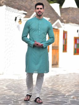 House of Deyann - Blue Jacquard Kurta with Churidar (Set of 2)