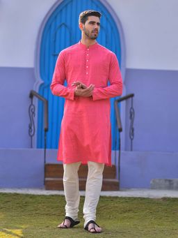 House of Deyann - Pink Jacquard Kurta with Churidar (Set of 2)