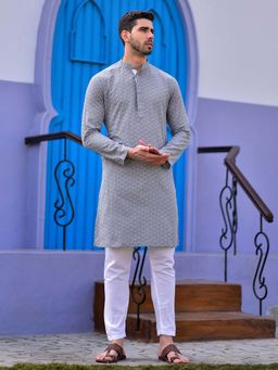 House of Deyann - Silver Kurta with Pyjama (Set of 2)