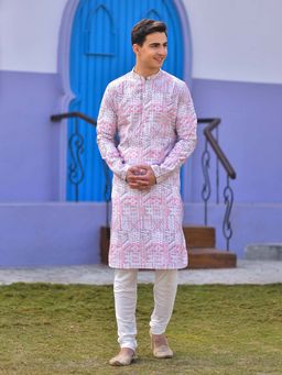 House of Deyann - Peach Kurta with Churidar (Set of 2)
