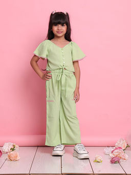 SAKA DESIGNS - Girl Green Front-Knot Button Co-Ord (Set of 2)