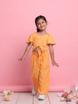 SAKA DESIGNS - Girl Orange Front-Knot Button Co-Ord (Set of 2)