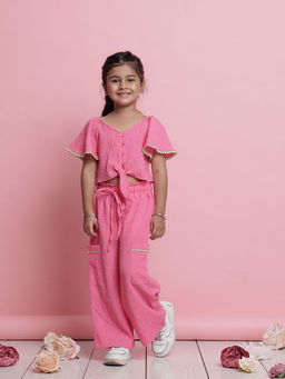 SAKA DESIGNS - Girl Pink Front-Knot Button Co-Ord (Set of 2)