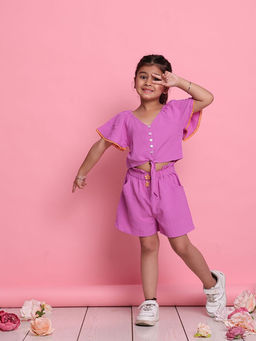 SAKA DESIGNS - Girl Lavender Front-Knot Top and Shorts (Set of 2)