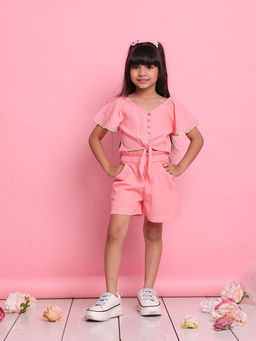 SAKA DESIGNS - Girl Light Pink Front-Knot Top and Shorts (Set of 2)