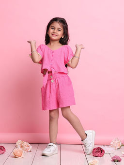 SAKA DESIGNS - Girl Pink Front-Knot Top and Shorts (Set of 2)