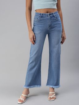 SHOWOFFFF - Women's Clean Look Blue Wide Leg Denim Jeans
