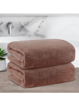 Story@Home - 400 GSM Microfiber Bath Towel, Light Brown, Solid (Pack of 2)