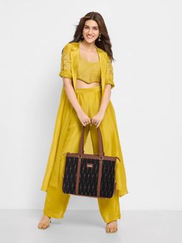 Zouk - Womens Handcrafted Vegan Ikat Grere Office Bag - Fits Upto 15.6 Inch Laptop