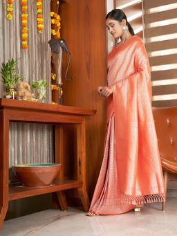 Odette - Orange Colour Kanjivaram Silk Saree with Unstitched Blouse