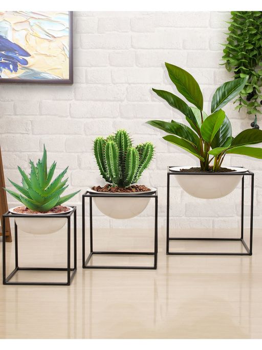 Homesake Metal Planters Indoor 3 Pieces Cube Base Black