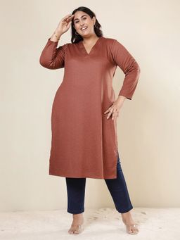 Amydus - Rust Polyester Blend Textured Straight Kurta