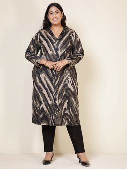 Amydus - Black Polyester Blend Abstract Straight Kurta