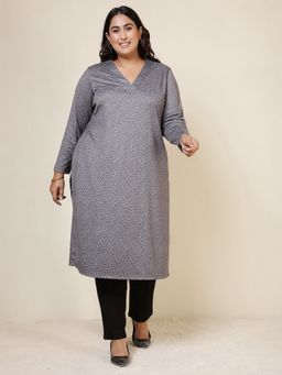 Amydus - Grey Polyester Blend Textured Straight Kurta