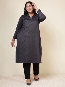 Amydus - Black Polyester Blend Textured Straight Kurta