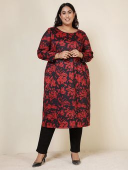 Amydus - Red Polyester Blend Floral Straight Kurta