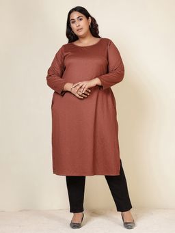 Amydus - Rust Polyester Blend Textured Straight Kurta