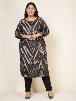 Amydus - Black Polyester Blend Abstract Straight Kurta