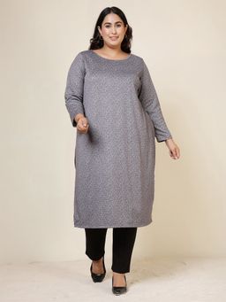Amydus - Grey Polyester Blend Textured Straight Kurta