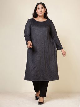 Amydus - Black Polyester Blend Textured Straight Kurta