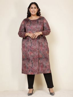 Amydus - Maroon Polyester Blend Paisley Straight Kurta