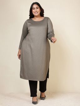 Amydus - Green Polyester Blend Textured Straight Kurta