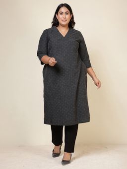 Amydus - Black Denim Geometric Straight Kurta