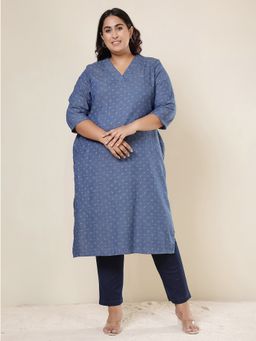Amydus - Blue Denim Geometric Straight Kurta