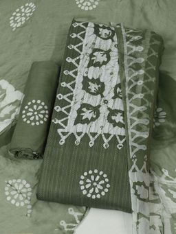 MEENA BAZAAR - Cotton Green Printed Unstitched Kurta with Unstitched Pant and Dupatta