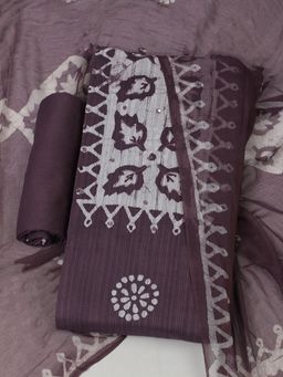 MEENA BAZAAR - Cotton Mauve Printed Unstitched Kurta with Unstitched Pant and Dupatta