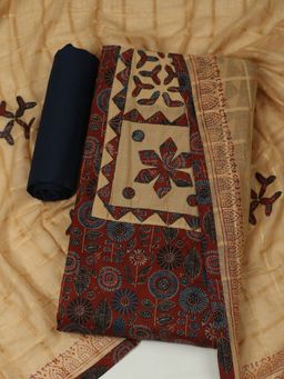 MEENA BAZAAR - Cotton Maroon Floral Unstitched Kurta with Unstitched Pant and Dupatta