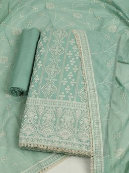 MEENA BAZAAR - Green Embroidered Chanderi Unstitched Kurta with Unstitched Pant and Dupatta