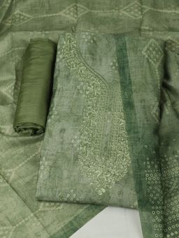 MEENA BAZAAR - Green Chanderi Embroidered Unstitched Kurta with Unstitched Pant and Dupatta