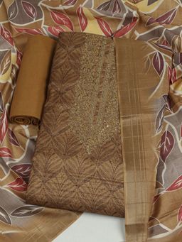 MEENA BAZAAR - Cotton Mustard Embroidered Unstitched Kurta with Unstitched Pant and Dupatta