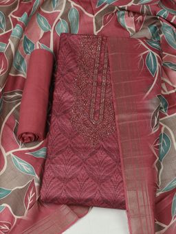 MEENA BAZAAR - Cotton Pink Embroidered Unstitched Kurta with Unstitched Pant and Dupatta