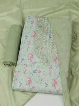 MEENA BAZAAR - Cotton Embroidered Green Unstitched Kurta with Unstitched Pant and Dupatta