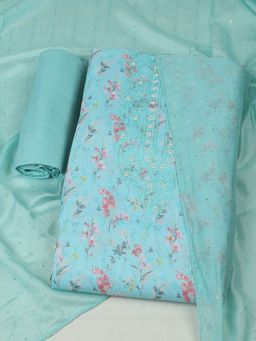 MEENA BAZAAR - Green Cotton Embroidered Unstitched Kurta with Unstitched Pant and Dupatta