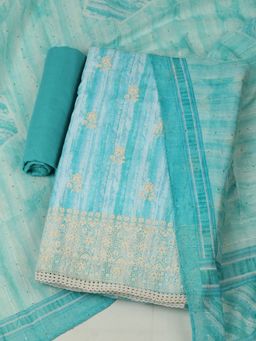 MEENA BAZAAR - Cotton Blue Embroidered Unstitched Kurta with Unstitched Pant and Dupatta