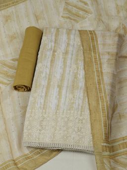 MEENA BAZAAR - Mustard Cotton Embroidered Unstitched Kurta with Unstitched Pant and Dupatta