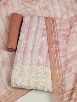 MEENA BAZAAR - Cotton Peach Embroidered Unstitched Kurta with Unstitched Pant and Dupatta