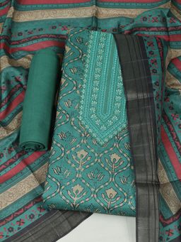 MEENA BAZAAR - Chanderi Green Floral Unstitched Kurta with Unstitched Pant and Dupatta