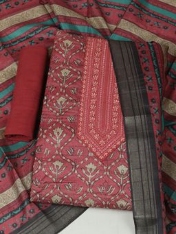 MEENA BAZAAR - Chanderi Pink Floral Unstitched Kurta with Unstitched Pant and Dupatta